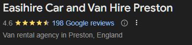Google Reviews - Easihire Car and Van Hire Preston